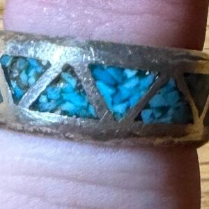 Vintage Sterling Silver Turquoise Eternity Band Size 4 1/2